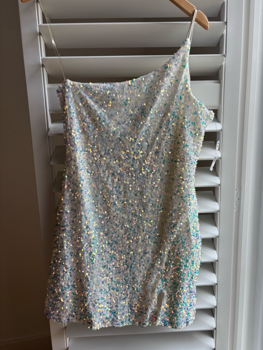 Sparkling Iridescent Sequin Mini Dress - White